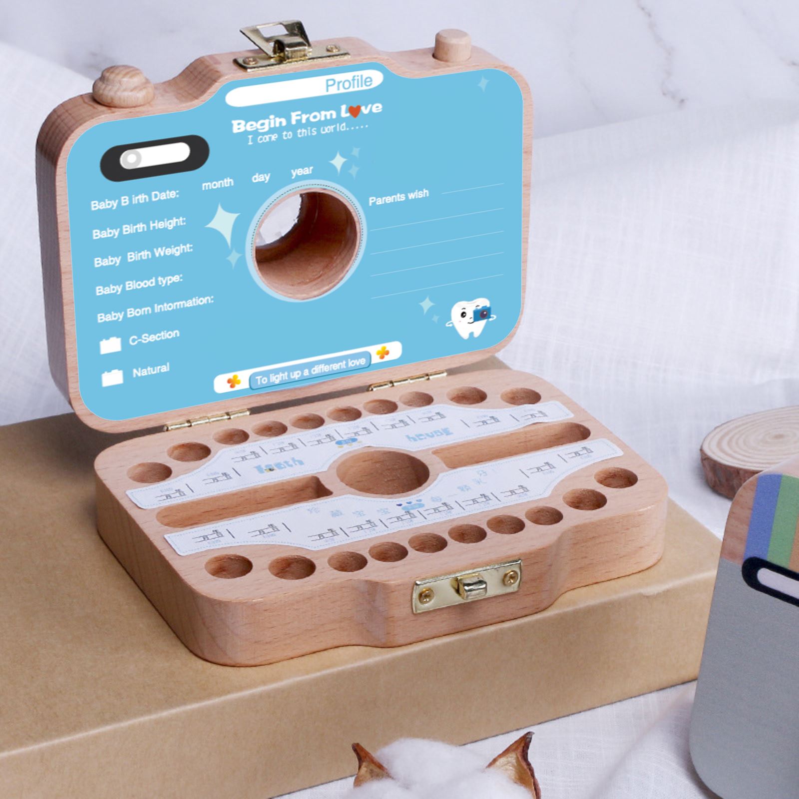 Milk Teeth Storage Photo Frame Baby Wood Tooth Box Organizer Infant Teeth Collect Tooth Box Keepsake Souvenir For Boy Girls