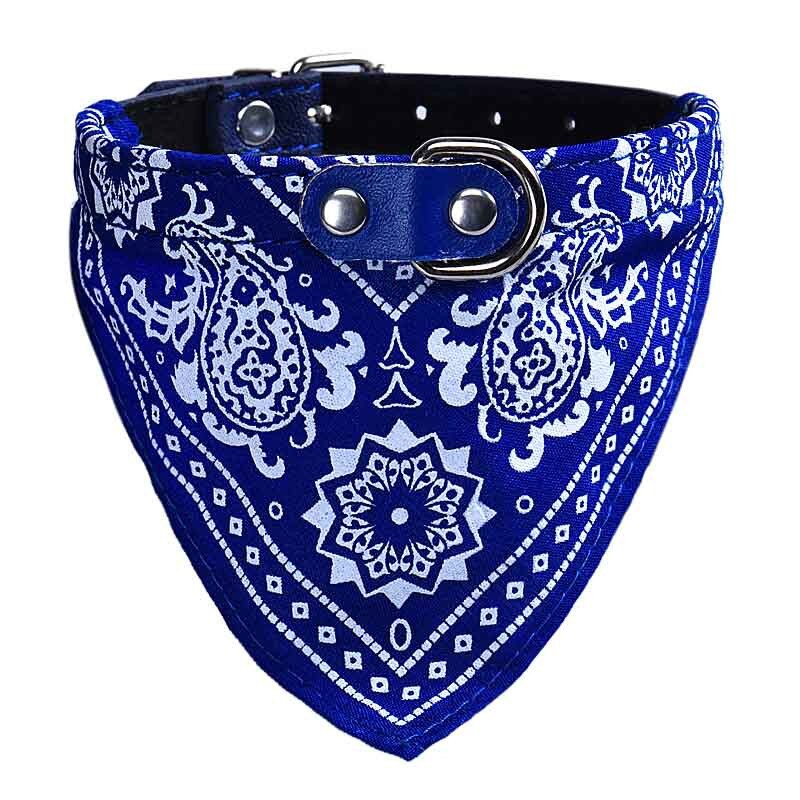 Adjustable Pet Dog Neck Scarf Cotton Dressing Puppy Cat Bandana PU Collar Neckerchief Pet Accessories for Small Large Dogs #T: Blue