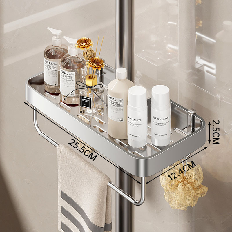 Estante de almacenamiento para baño, Gel de ducha, champú, varilla de elevación, bandeja extraíble, soporte para jabón sin perforación, estante de ducha: Morado
