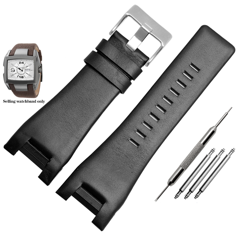Bracelet de montre en cuir véritable pour Diesel DZ1216 DZ1273 DZ4246 DZ4247 DZ287: Argent blanc