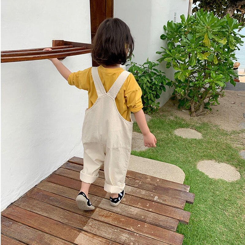 Combinaison une pièce jaune/blanc pour enfants, salopette décontractée, couleur unie, pour garçons et filles, ample, printemps automne,