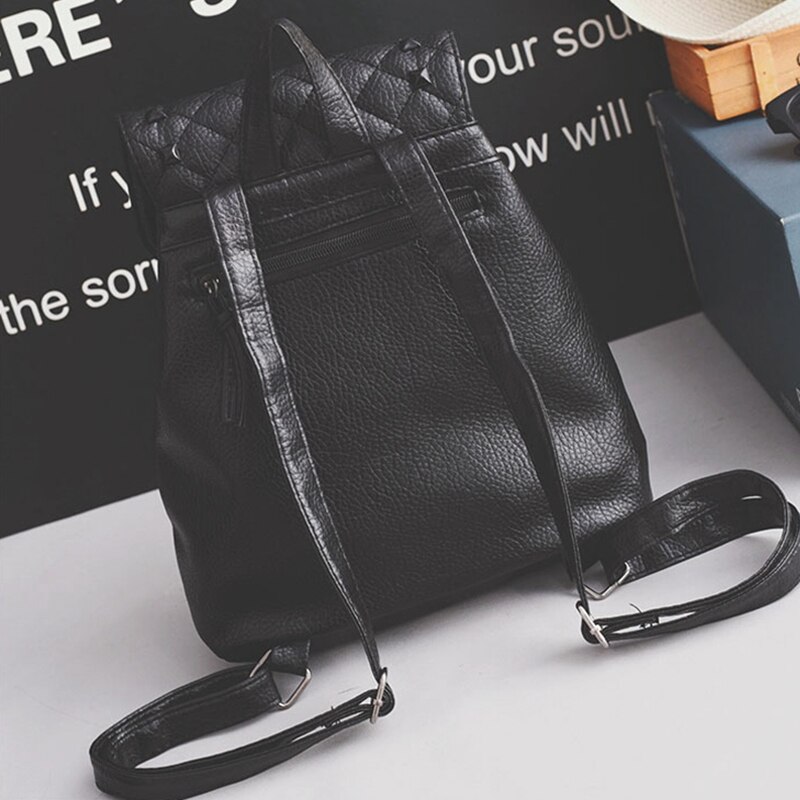 Koreaanse stijl pu leren casual rugzak voor dames, reistas met klinknagels, schooltas zwart