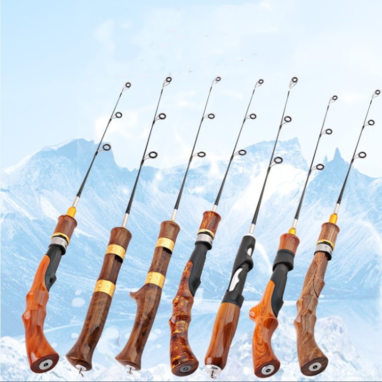 Ice Fishing Rod Portable Carbon Wooden Handle River Shrimp Carp Fishing Pole Winter Fish Tackle Ultra Light Rod