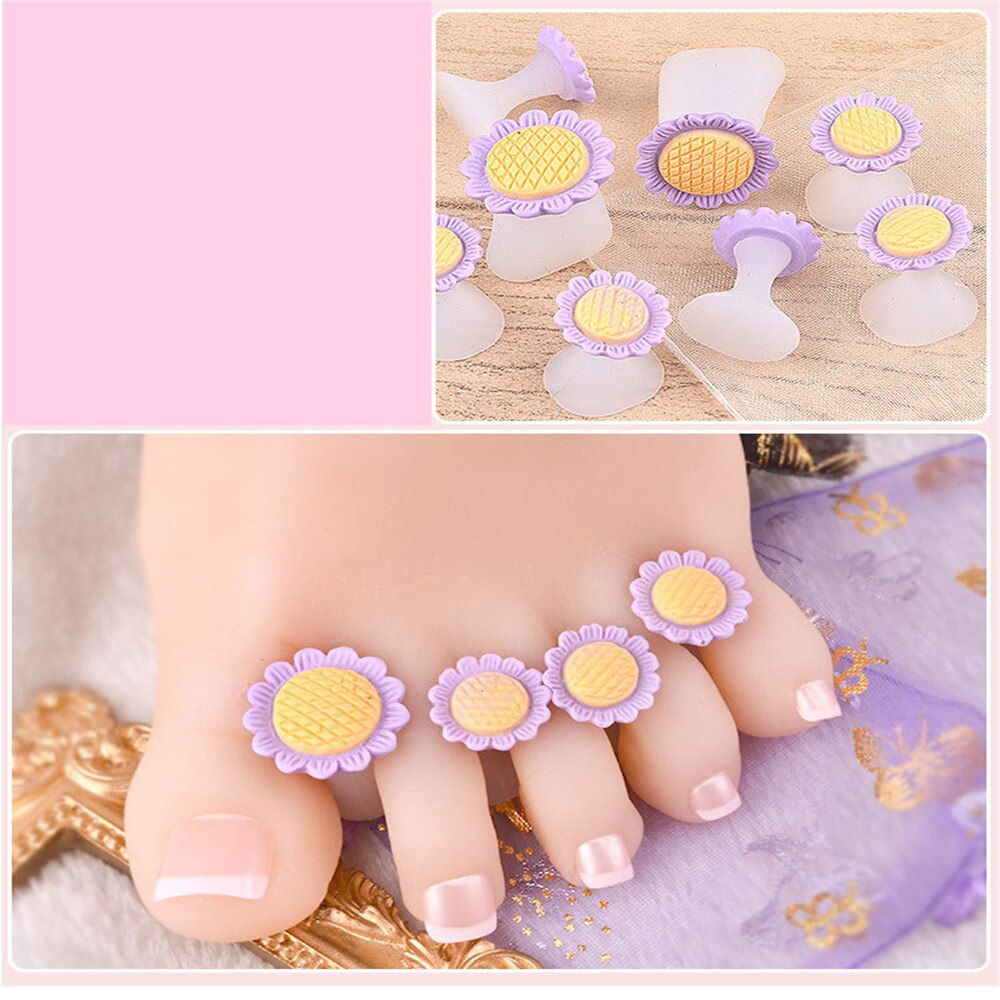 Separador de dedos de silicona suave para el cuidado de los pies, separador de dedos, margaritas, flores, perlas, corazón, diamantes de imitación, herramientas de pedicura, 8 Uds.
