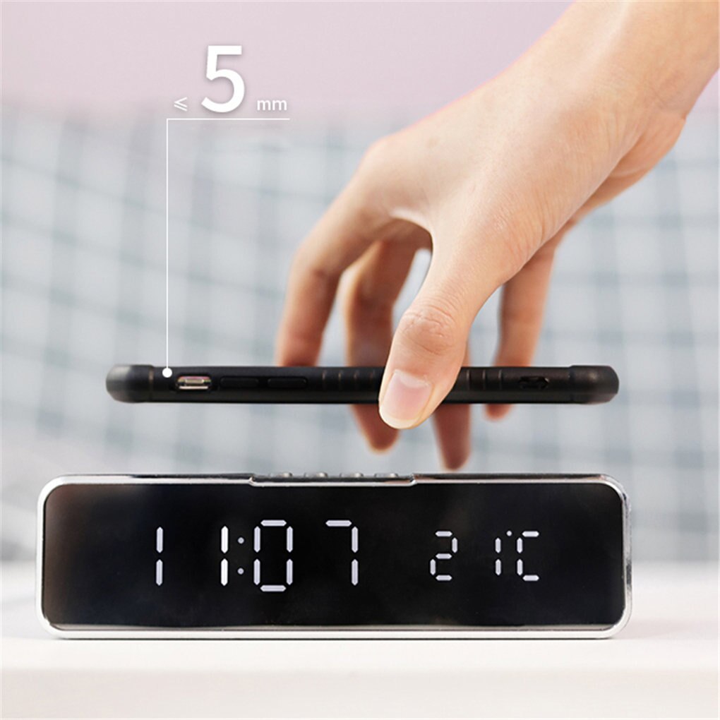 LED Alarm Clock Electric Digital Thermometer Display Desktop Digital Clock 3 Levels Dimmable Screen Wireless Phone Charger Data