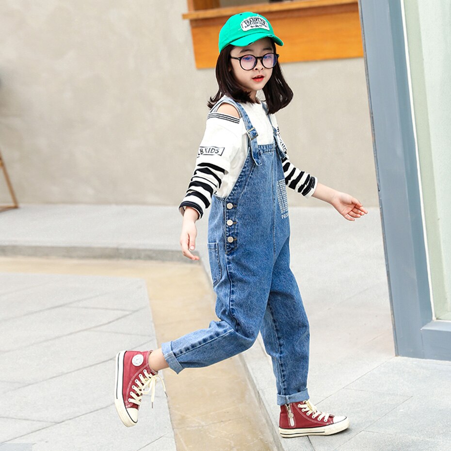 Tiener Meisjes Denim Jumpsuit Overalls Brief Patroon Meisjes Jumpsuit Kinderen Jongens Broek Casual Kinderen Jeans
