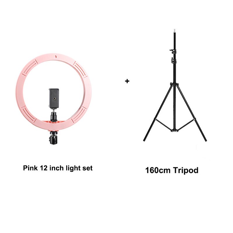 3 kleuren Dimbare ring licht 12 "24 w 180pcs led kralen fotografie ringlicht lamp voor make Live Vullen video Foto Studio licht: pink 160cm tripod