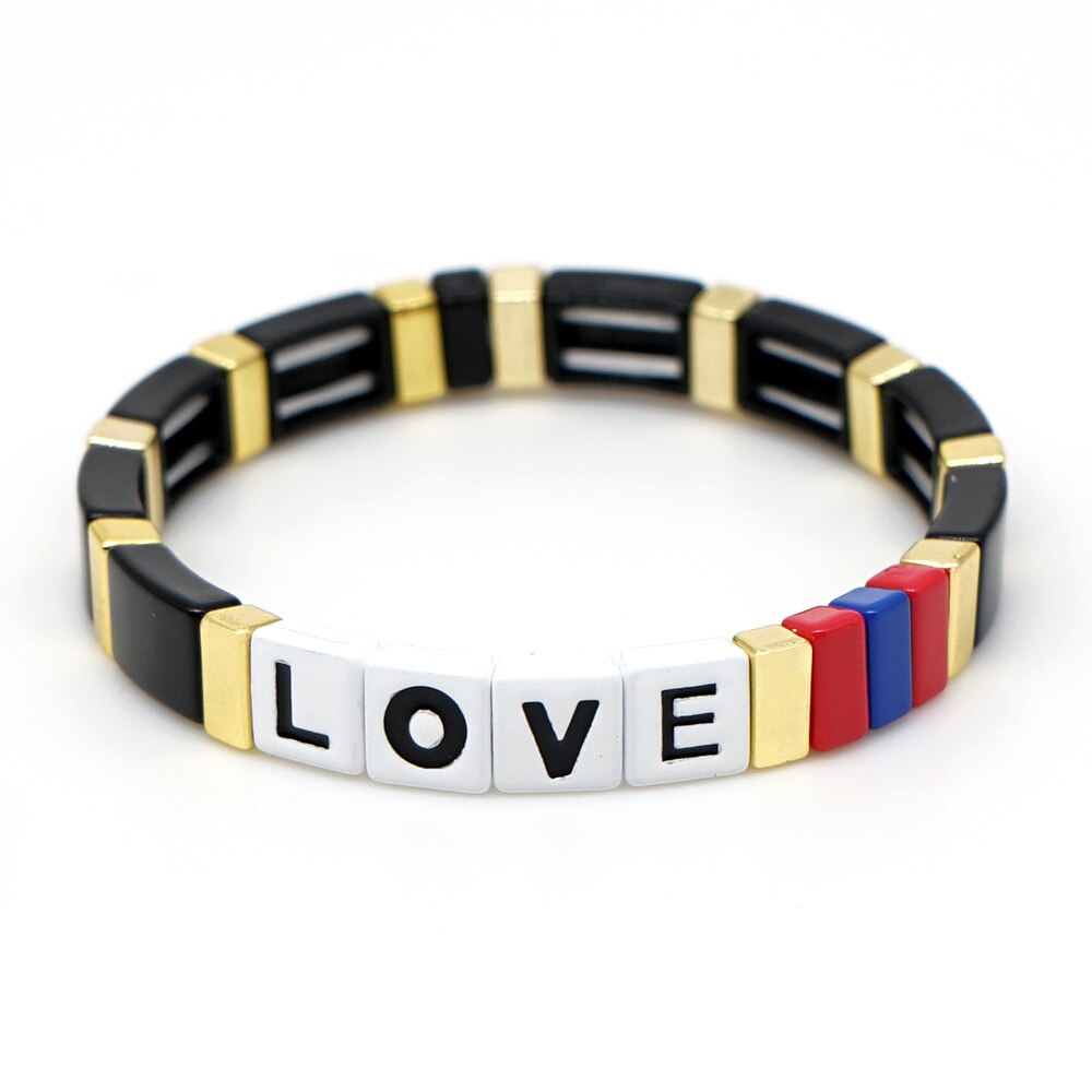 ZHONGVI Tile Bracelet For Women LOVE Letter Pulseras Mujer Moda Black Heart Jewelry Enamel Beads Boho Handmade: 2