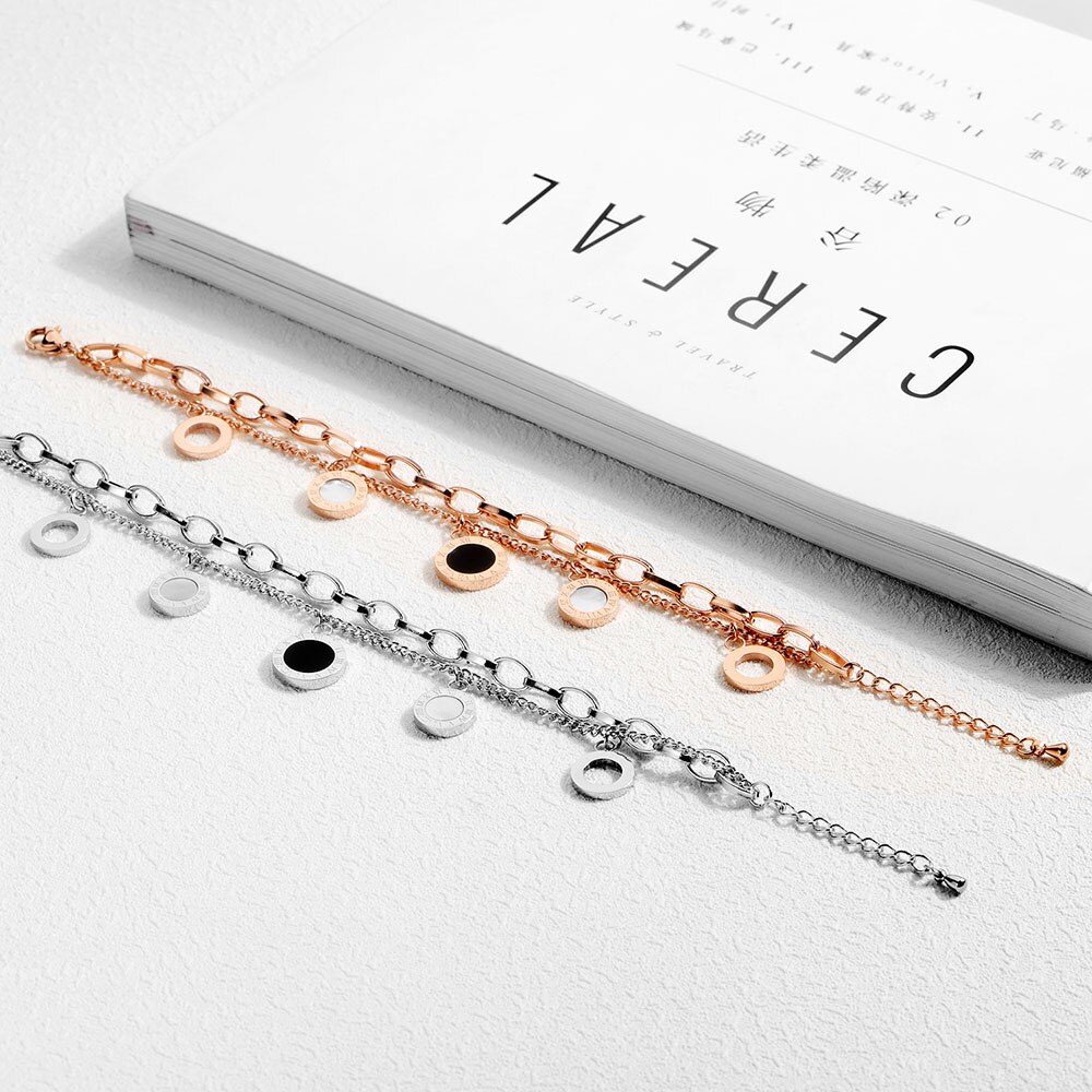 AENINE Edelstahl Multi-schicht Römischen Ziffern Damen Armbänder Klassische Charms Engagement Armband Für Frauen AB18169