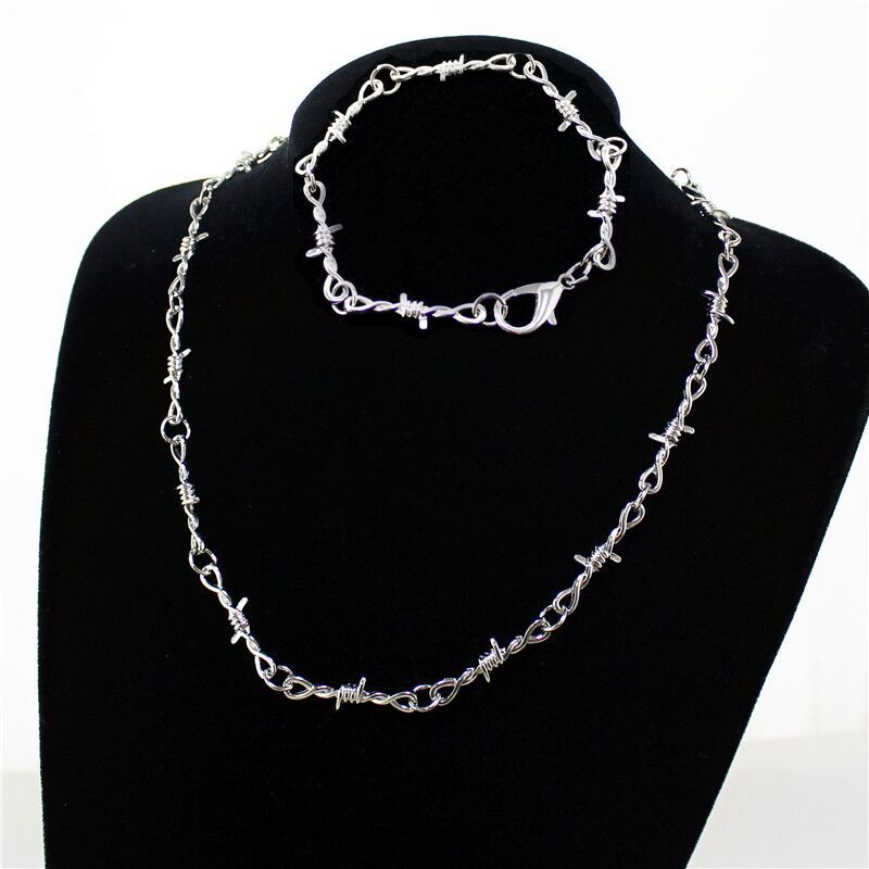 1Pc Punk Gothic Necklaces Bracelets For Women Men Hip Pop Cool Alloy Barbed Wire Brambles Silver Color Trendy Jewelry