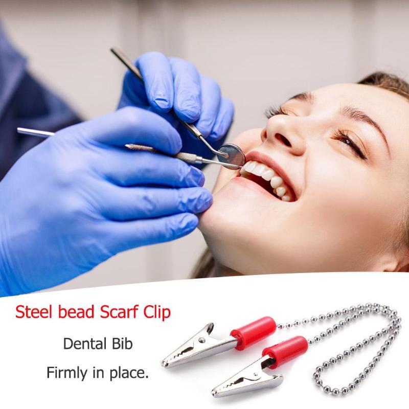 Porte-serviettes bavoir de laboratoire dentaire pince Crocodile Flexible en acier boule en métal chaîne dentiste fournitures couleur aléatoire