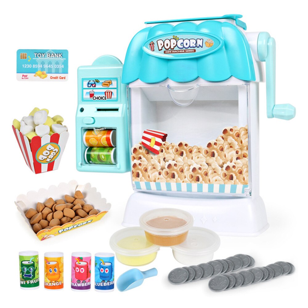 Children's Simulated Vending Machine Puzzle Drinks Popcorn Machine Popper Toy Pretend Toy Set With Sound and Light