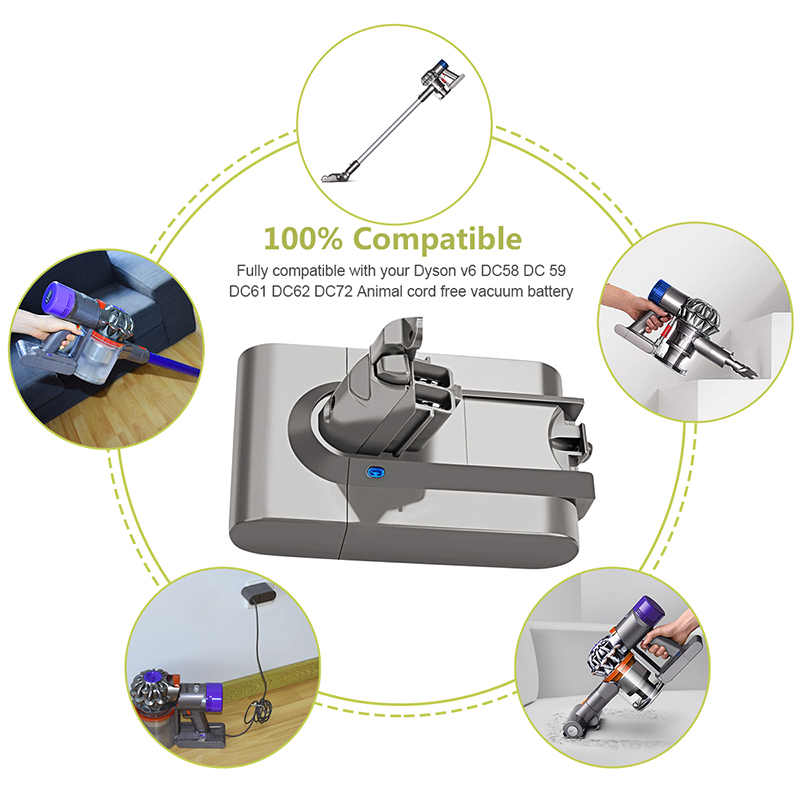 Lithium ion battery for 21.6v Dyson V6 vacuum cleaner 38000 MAH,applicable models: dc58,dc59, dc61, dc62, dc74, sv07, sv03, sv09