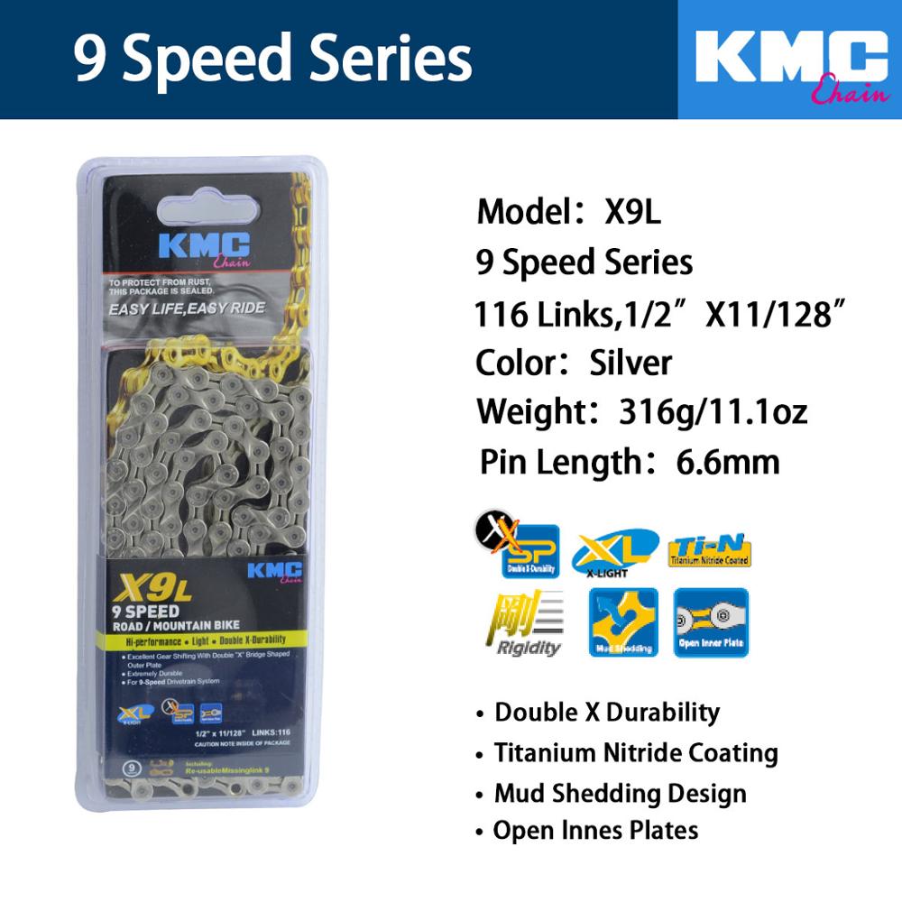 KMC X11 X10 Bicycle Chain 9S 10S 11S Bicycle Chain 116L With Original box and Magic Button for Mountain/Rod Bike Bicycle Parts: X9L-Silver