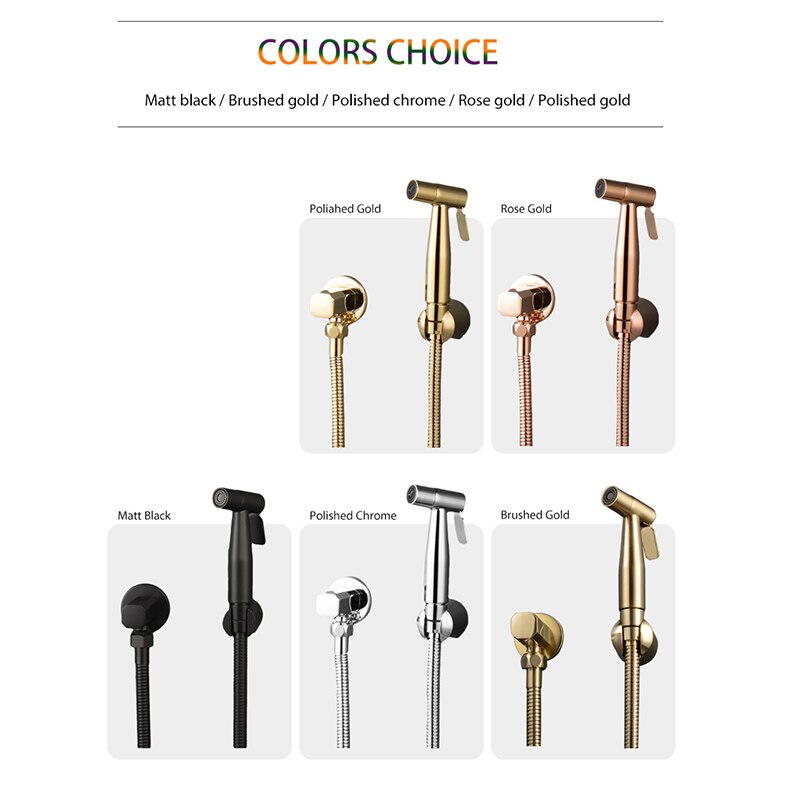 Bathroom Toilet Bidet Tap Kit. Brushed Gold Wall Mounted Bidet Sprayer Shower With Shut-Off Valve Black , Rose Gold Shattf