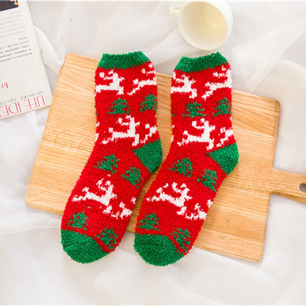 1 Paar Warm Vrouwen Mannen Sokken Kerstcadeau Sok Leuke Dikke Coral Fleece Volwassen Herfst En Winter Kerst Sokken: 6