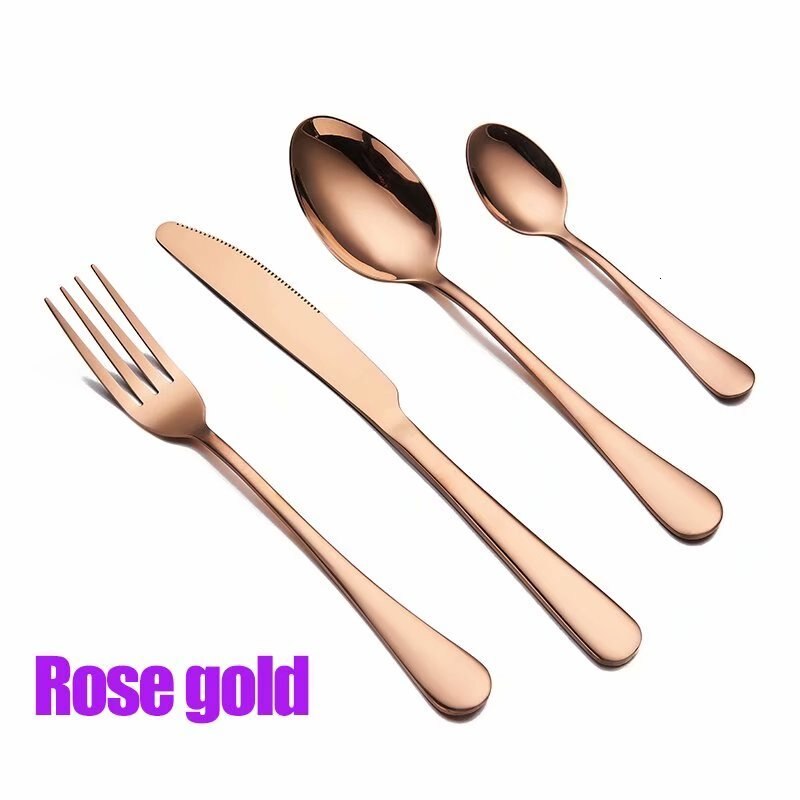 Spklifey Zwarte Bestek Set 16 Pcs Roestvrij Staal Servies Servies Zilverwerk Sets Diner Mes En Vork Diner Set: rose gold 4 sets