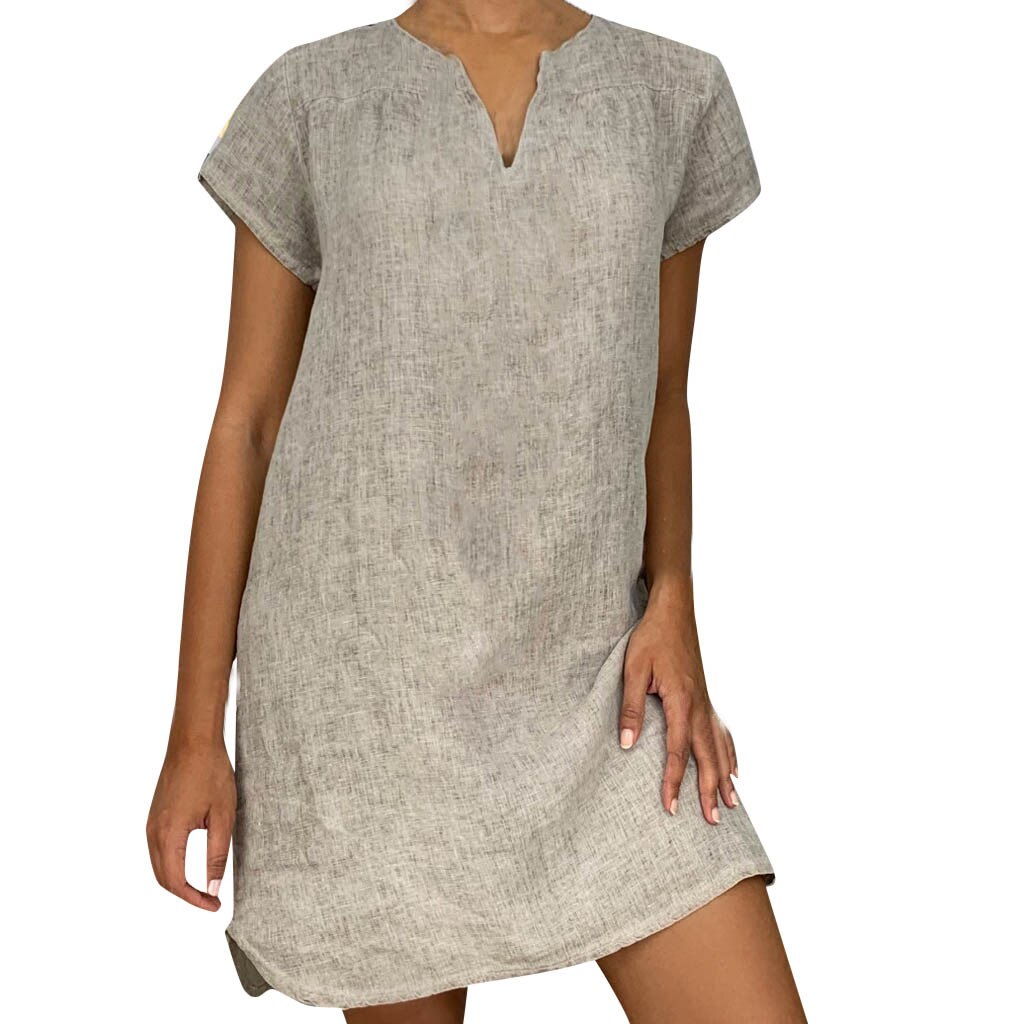 Vrouwen Zomer V-hals Korte Mouw Casual Tops Jurk: XL