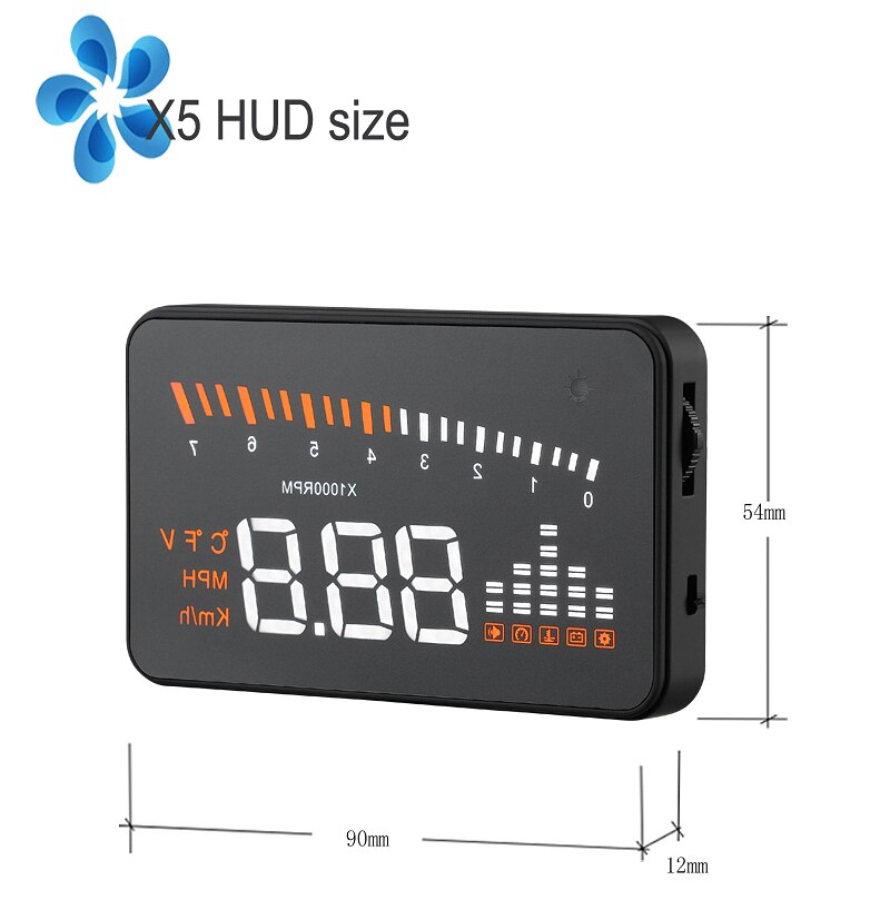 OBD2 II Interface Speeding Warning System GPS speedometer Car hud head up display Digital car speedometer KM/h MPH X5 3"