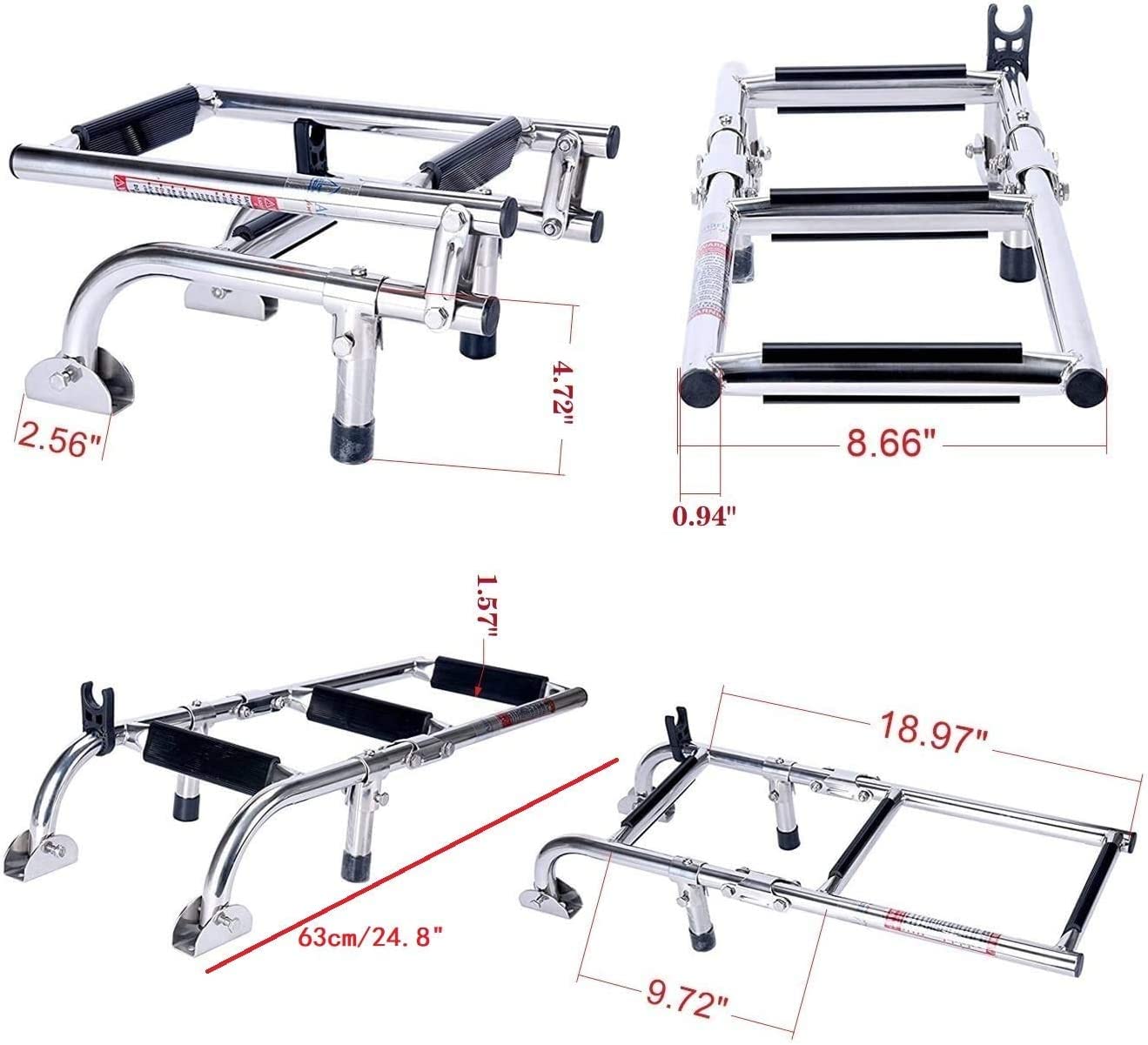 Boot Accessoires Marine 3 Step Vouwladder Boot Marine Roestvrij Staal Ponton Ladder Gepolijst 2 + 1 Trede