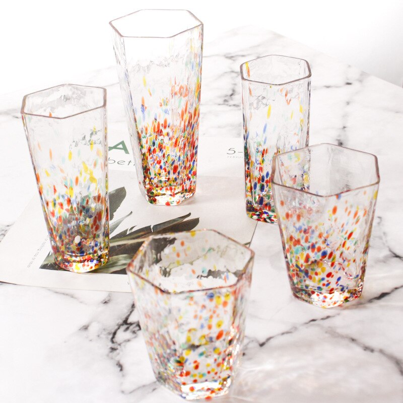 Hammer Hexagonal Cup Ins Fresh Couple Glass Water Cup Household Drink Juice Cups Coffee Mug Whiskey Glass Speckle Teacup