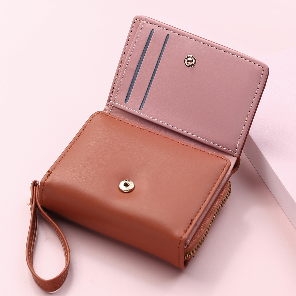 Four Seasons Women's Short Wallet Zipper Tower Buckle Zero Wallet Girl Student Handheld Bag Solid Color Simple Versatile