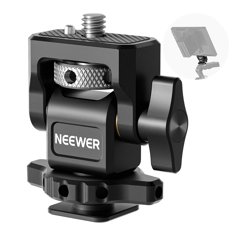 NEEWER DSLR Camera Clamp Adjustable Monitor Mount with Cold Shoe Anti Twist 1/4" Screw for Monitor Flash Light DIY Attachment: Red