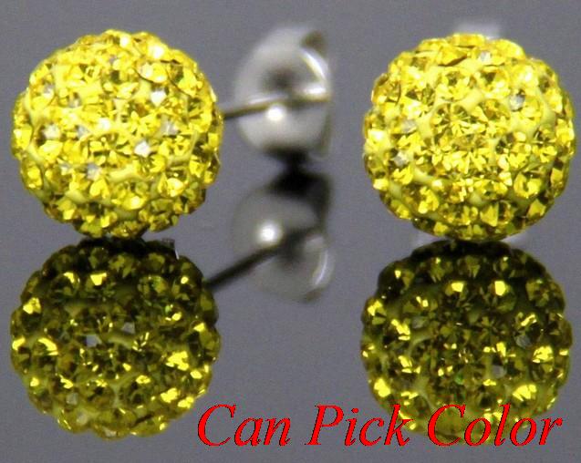 Best 8mm silver-plated earrings, disco tone, crystal ball stud earring, mixed colors, rhinestones: 15