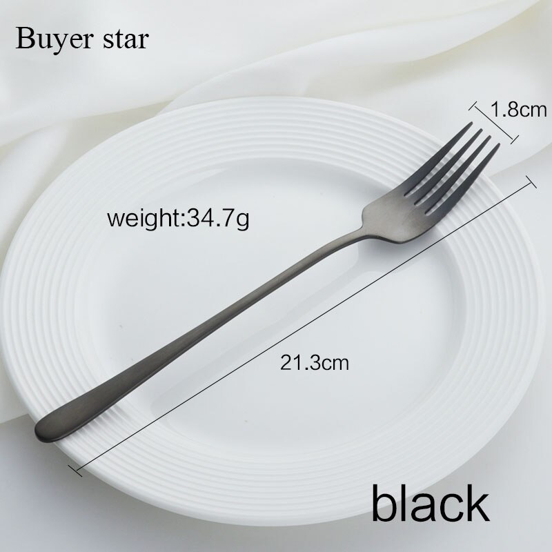 2PCS 18/8 Stainless Steel Dinner Fork Set Korea Colourful Dessert Fork With Long Handle Gold Blue Fork Set for Hotel Party: Black 2PCS