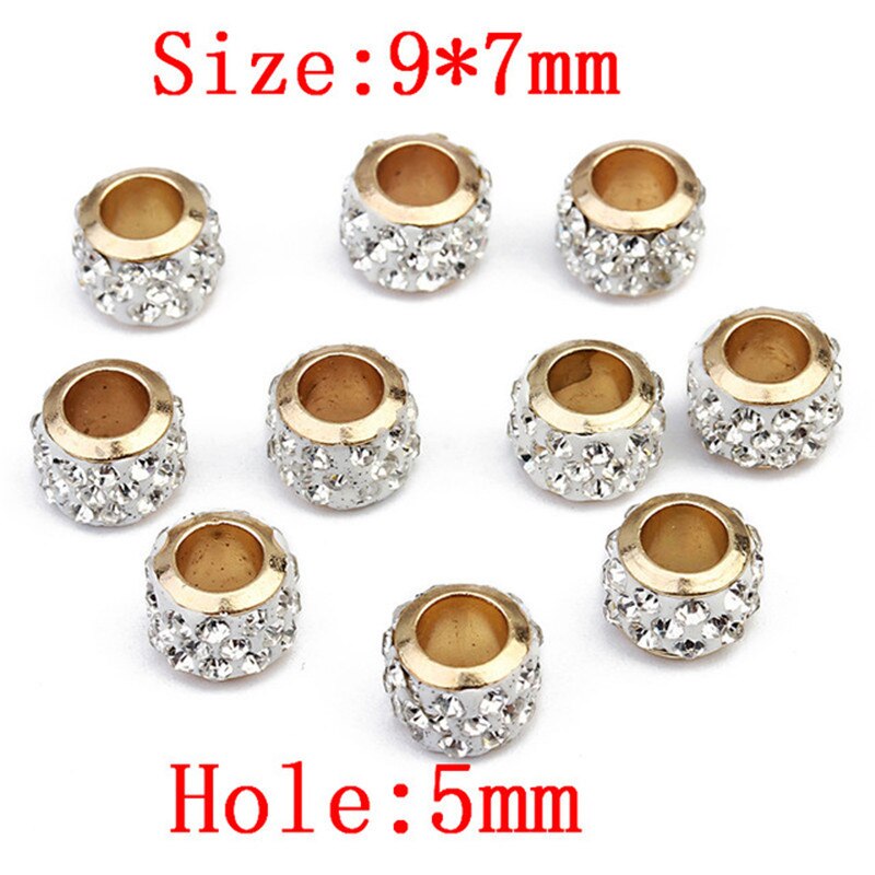 20 Stks/partij 7*5 Mm/9*7 Mm Rhinestone Crystal Ball Kralen Zilveren Kleur Zwart Kleur Grote gat Spacer Kralen Voor Diy Sieraden Maken: gold 9mm7mm