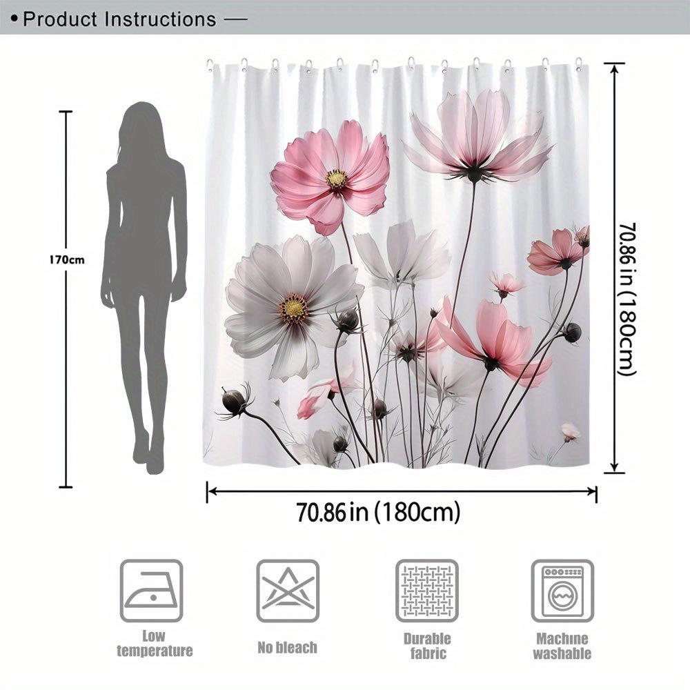 Charming Floral Shower Curtain for a Romantic and Inviting Bathroom, Featuring Delicate Pink and White Cosmos Flowers