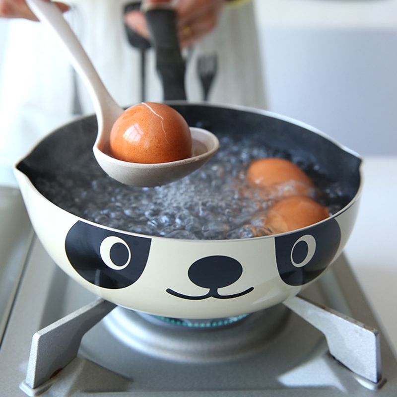 20Cm Japanse Stijl Leuke Panda Gedrukt Non-stick Koekenpan Rookloze Aluminium Kleine Wok Voor Thuis Keuken