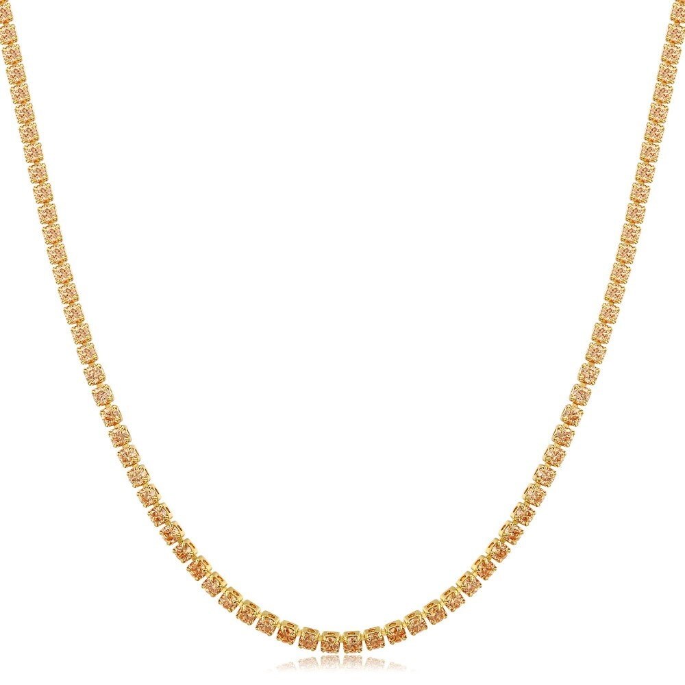 35cm+5cm 2mm gelbgoldene tennis-zirkonia-kette kurze choker-halskette für damen und mädchen schmuck collier collares kolye kette 14 ": Goldfarbener zirkonia