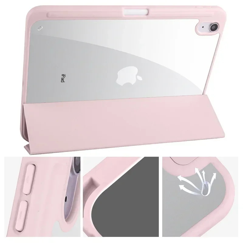 Tablet Case for iPad 11 Case Trifold Pencil Holder Acrylic Back Flip Stand Cover for Funda iPad 11 11th Generaion A16 Case