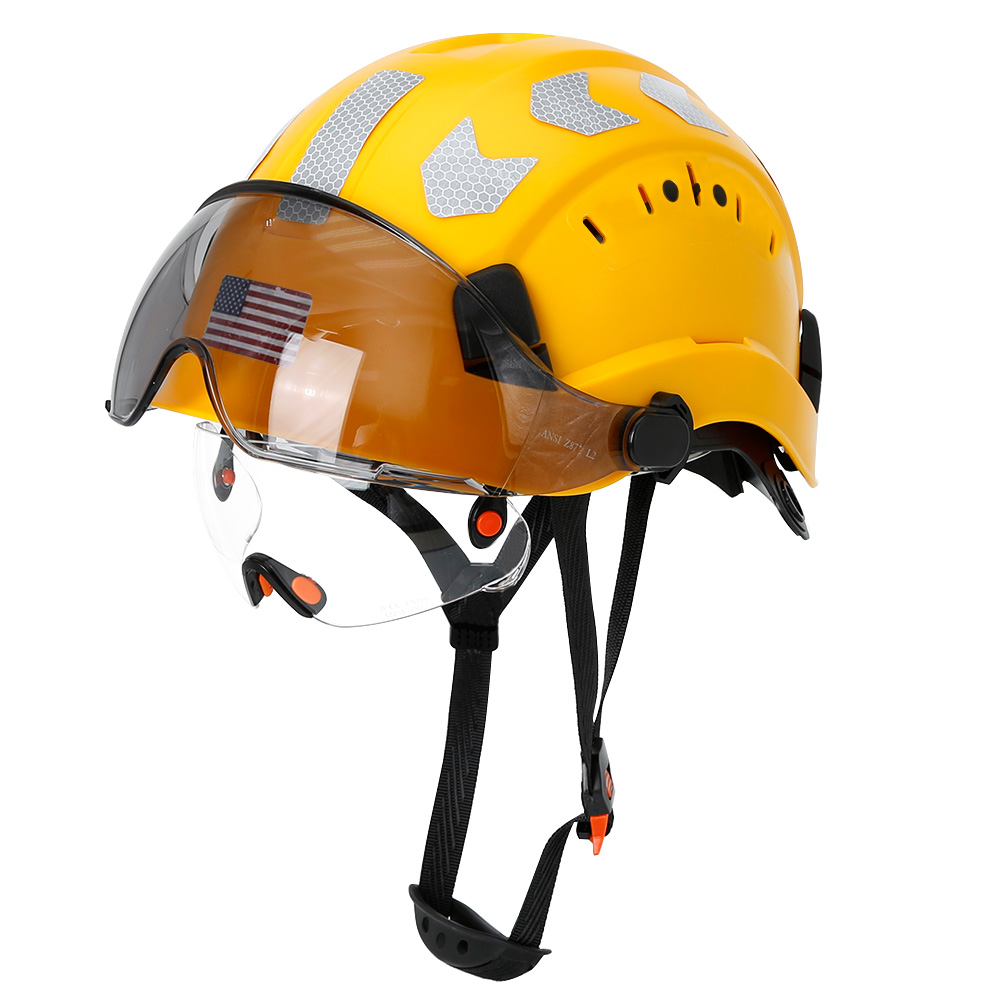 Construction Safety Helmet with Visor Built In Goggles Reflective Stickers ABS Hard Hat ANSI Industrial Work CE Engineer Cap: Blue