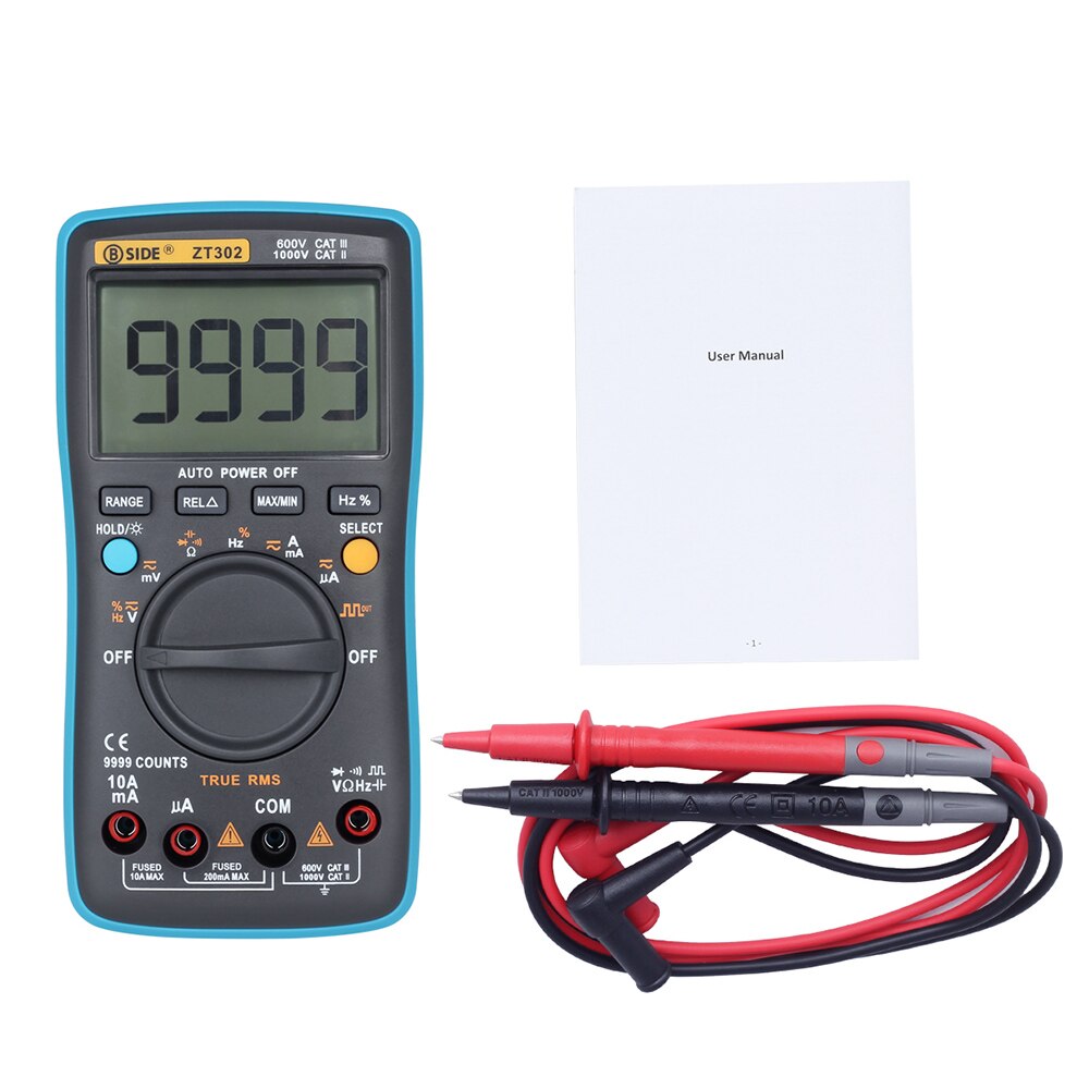 BSIDE Digitale Multimeter AC DC Spanning Stroom 9999 Telt ZT302 Draagbare Handheld Ampèremeter Ohm Capaciteit Tester Blokgolf