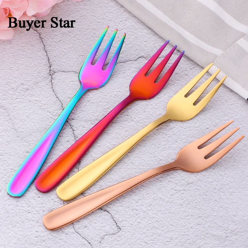 6Pcs/lot Gold Cake Forks Stainless Steel Mini Fork Thick Cutlery Fruit Fork Metal Dessert Fork for high tea Party