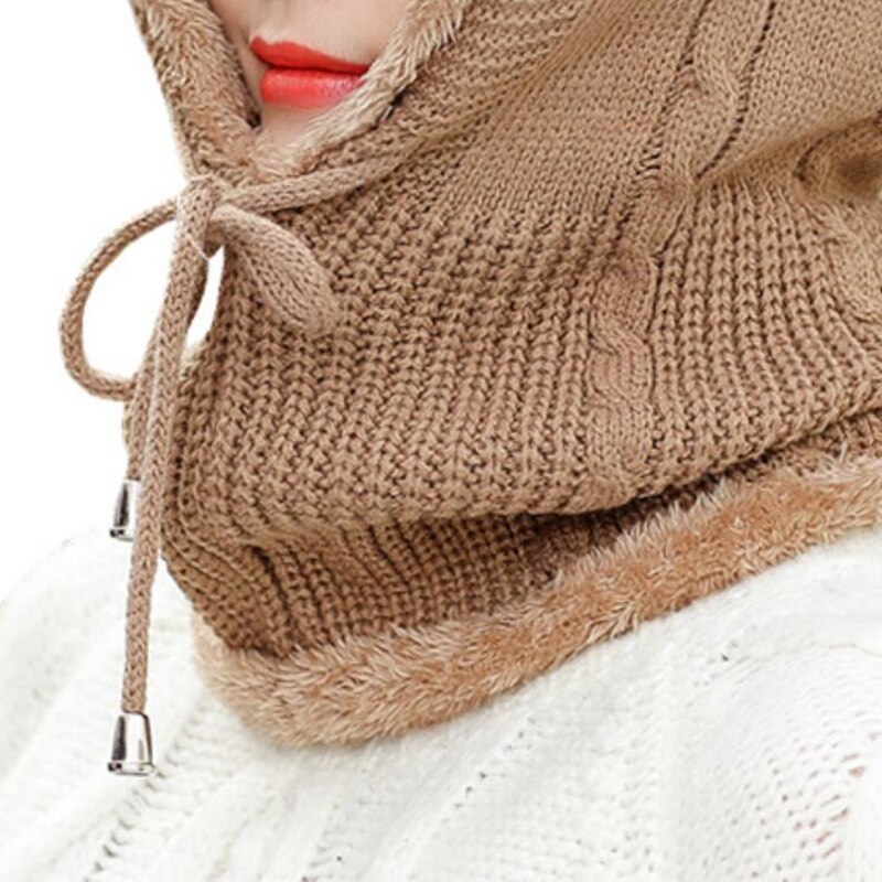 Lue skjerf hette dame vinter pluss fløyel fortykket sykkel alt-i-ett varm strikket ulllue