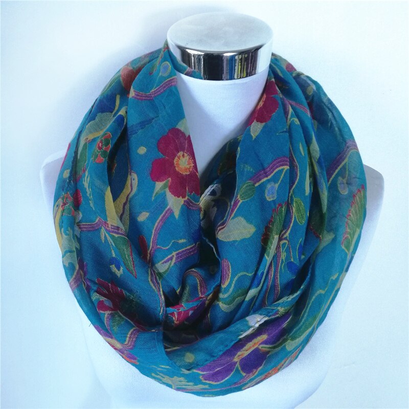 Magpie Bird print Viscose Match Ipek Esarp loop Scarves Flower Infinity Scarf spring Wraps ring scarf for women: AXHNWB02