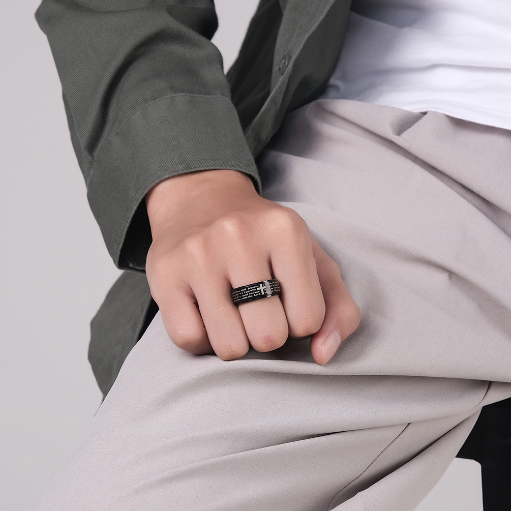Anneaux d'anxiété en acier inoxydable pour hommes et femmes, croix chrétienne, Spinner religieux, chaîne, Anti-Stress, amulette rétro, bijoux