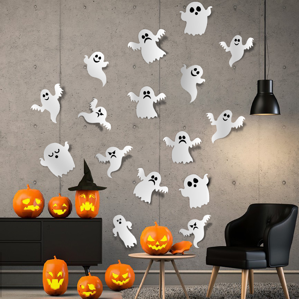 16 stk i en pakke flaggermus edderkopp lite spøkelse veggklistremerker kule moderne 3d tredimensjonale antistatiske antibakterielle halloween