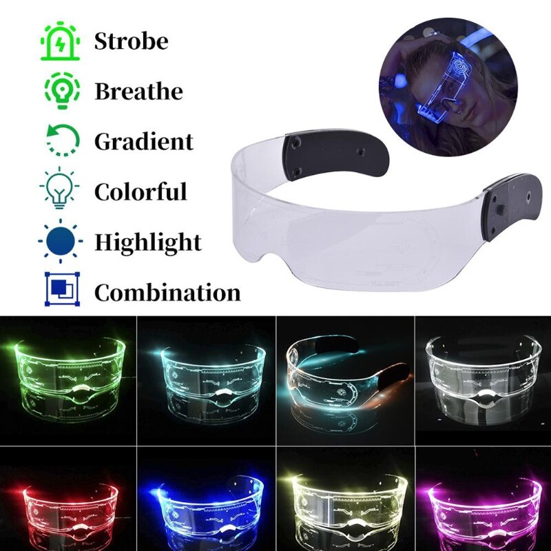 Førte lysende briller futuristiske elektroniske visir briller lyser op briller prop til halloween festival ydeevne top