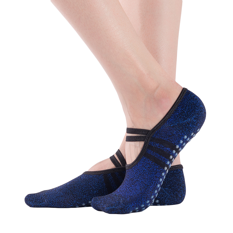 Yoga-socken für damen, offen, aus baumwolle, rutschfest, mit bandage, sport-socken, atmungsaktiv, pilates-socken, ballett-socken, tanzsocken, hausschuhe: Marine