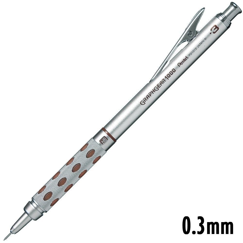 Pentel GraphGear 1000 barril de aluminio de dibujo de lápiz mecánico 0,3/0,5/0,7/0,9 suministros para oficina y escuela: 03mm 1Pc