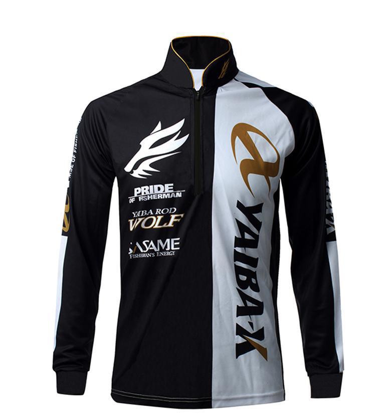 Men Fishing T Shirt Uv Protection Moisture Fishing Clothing Breathable Quick-drying Long Sleeve Fishing Clothes: Black / XXL