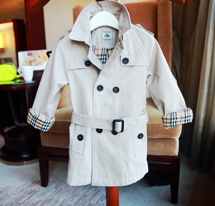 Boys Trench Coat Double-breasted Long Sleeve Outerwear Kids Windbreaker Children Trench Jacket Navy Blue 3-7Y