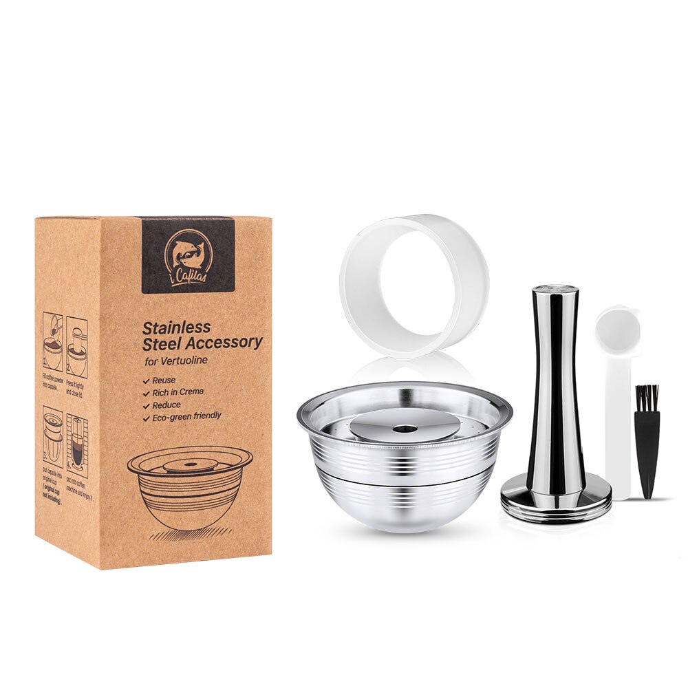 RECAFIMIL Wiederverwendbare Kapsel Für Nespresso Vertuo Nächsten Kaffee Filter Espresso Vertuoline Barista Accesorios Stahl Schote Große Tasse: 1 Kapsel 1 t 1 D