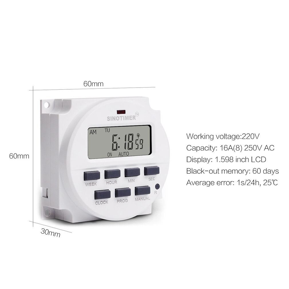SINOTIMER-Temporizador Digital programable para dispositivos eléctricos, temporizador de Control de relé para dispositivos eléctricos, 8 ajustes de encendido/apagado, 220V, semanal, 7 días
