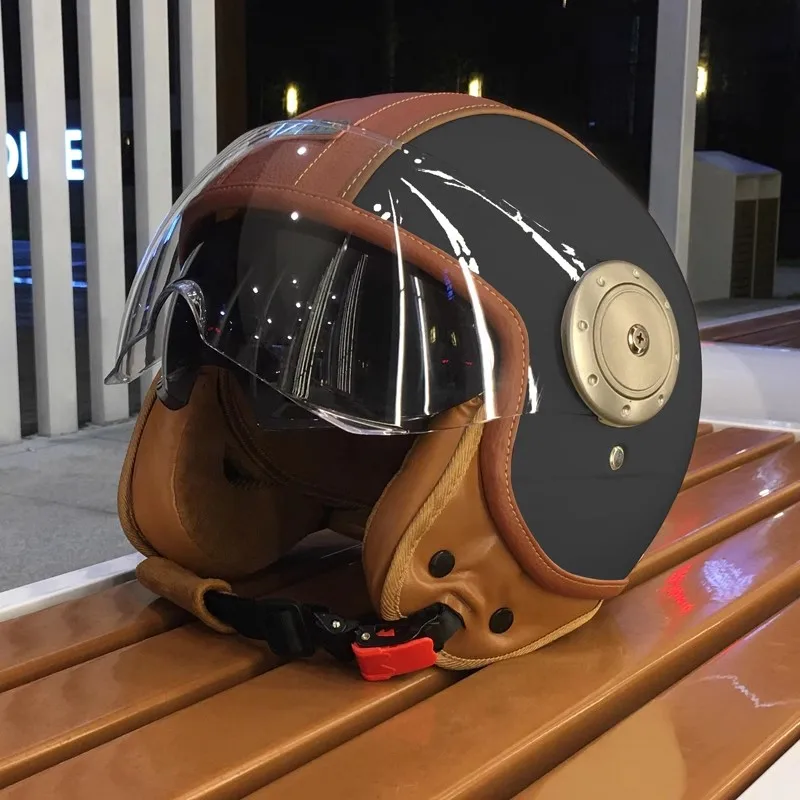 Elektrische Motorrad Intelligente Bluetooth Helm Warme Gehörschutz Motorrad Retro Stil Helm Drei-viertel Halb Helm: Brown