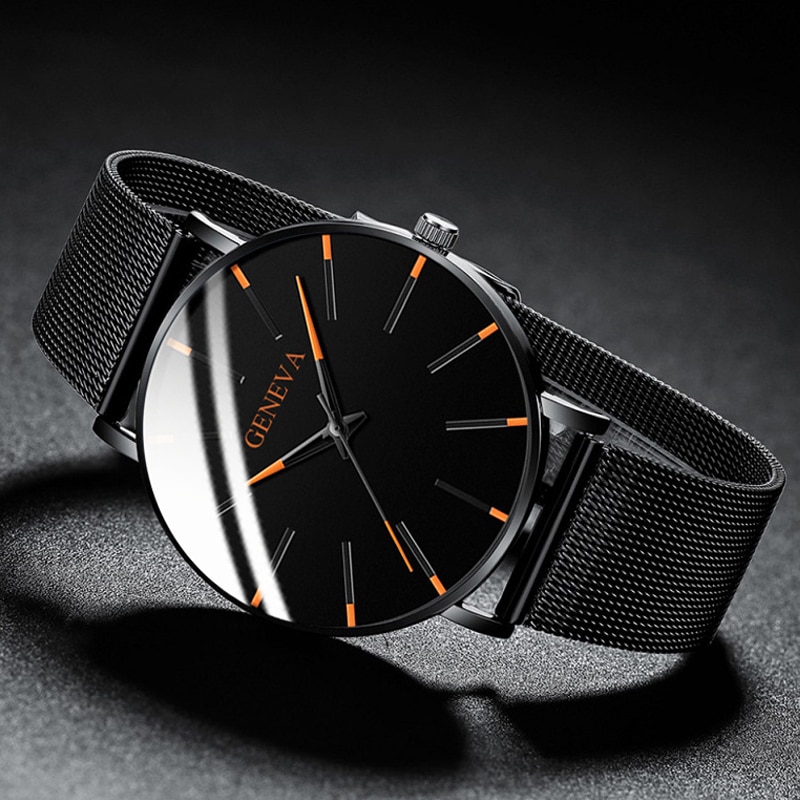 Minimalistische Mannen Mode Ultra Dunne Horloges Eenvoudige Mannen Business Roestvrijstalen Gaas Riem Quartz Horloge Relogio Masculino
